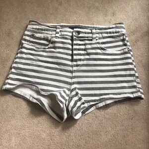 Billabong White and Gray Striped Women's Jean Shorts